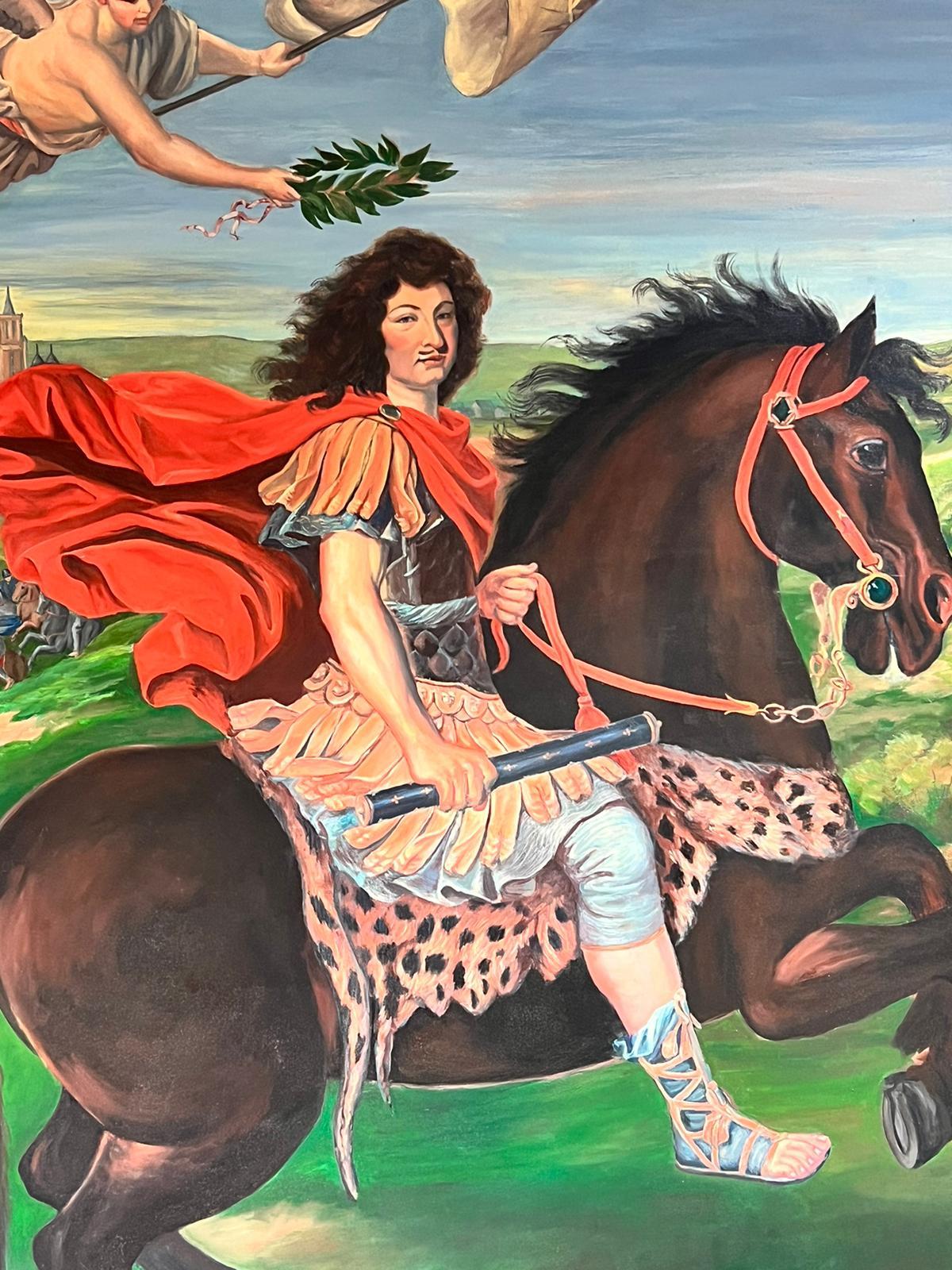 Énorme peinture à l'huile du roi Louis XIV de France à cheval - Painting de Pierre Mignard