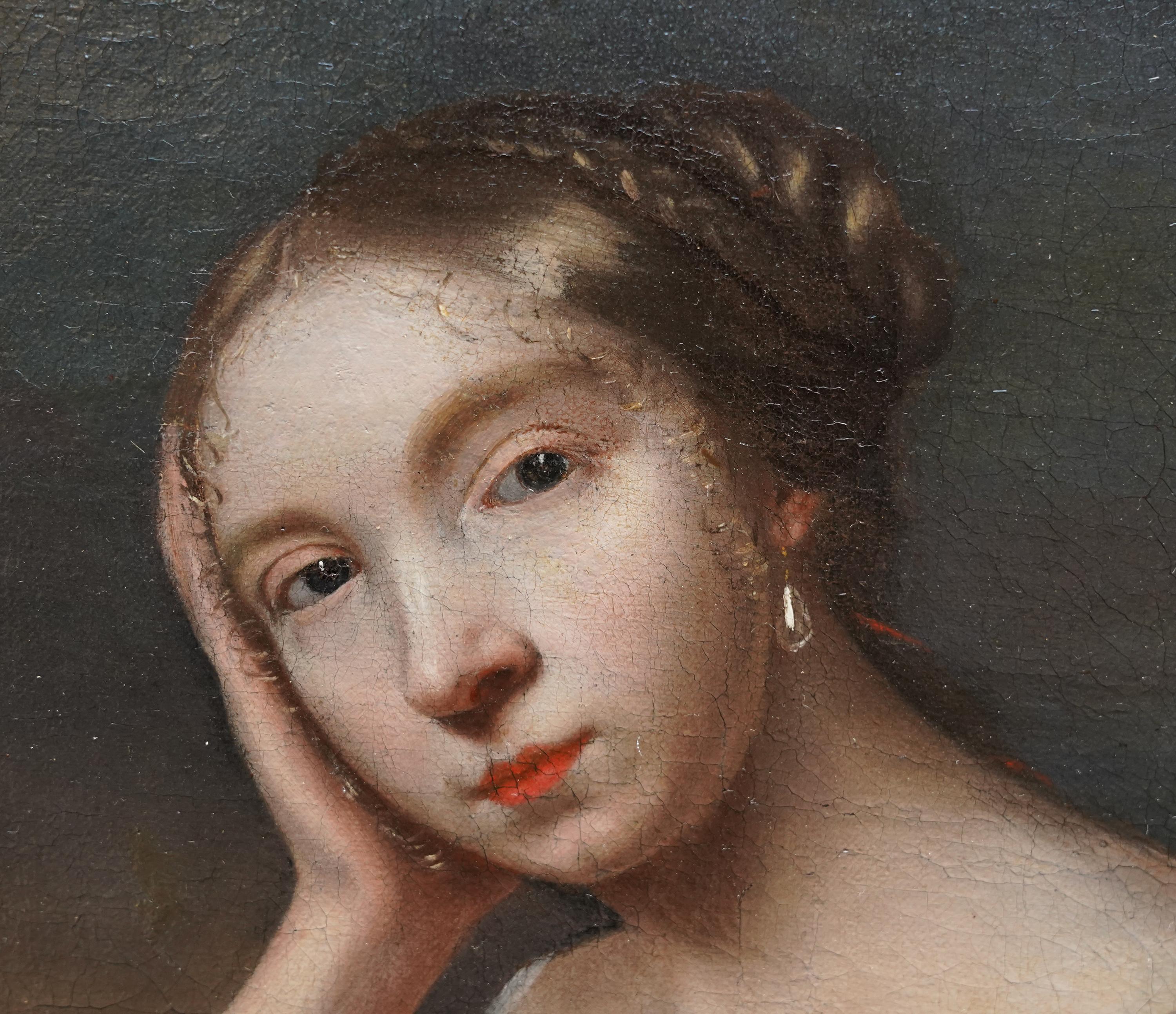 Portrait d'une jeune femme en Diane dans un paysage - Peinture à l'huile French Old Master en vente 1