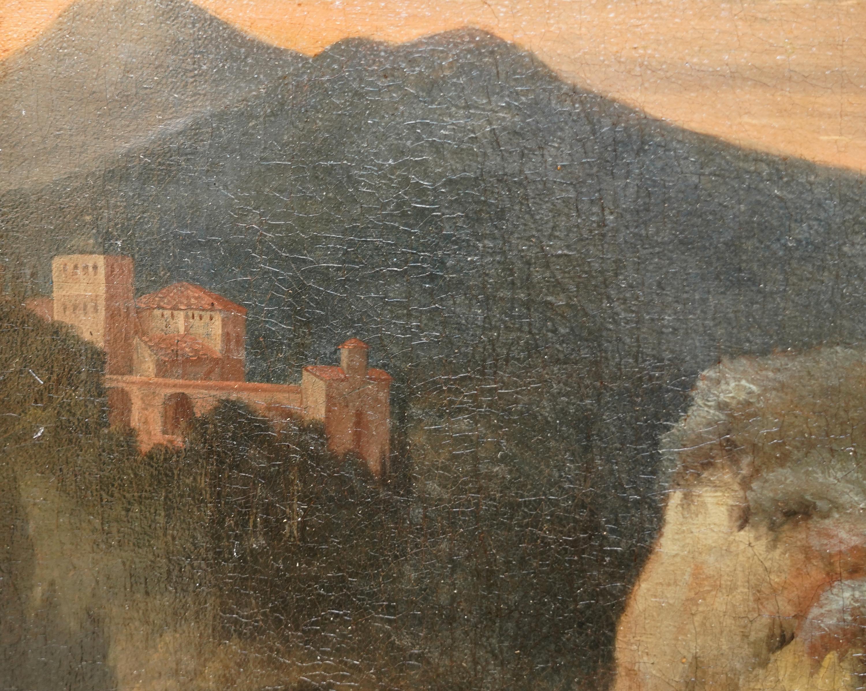 Portrait d'une jeune femme en Diane dans un paysage - Peinture à l'huile French Old Master en vente 3