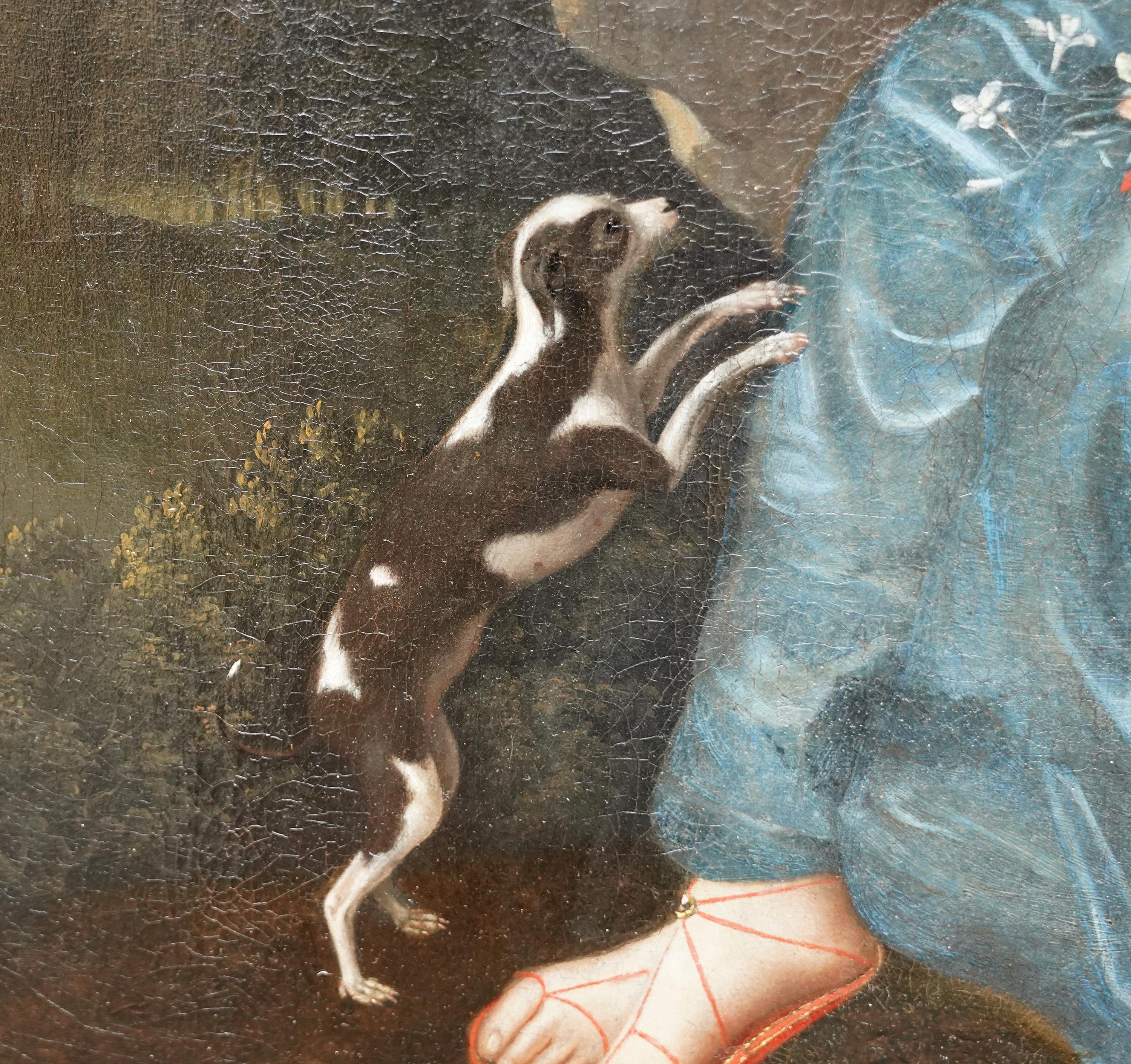 Portrait d'une jeune femme en Diane dans un paysage - Peinture à l'huile French Old Master en vente 4