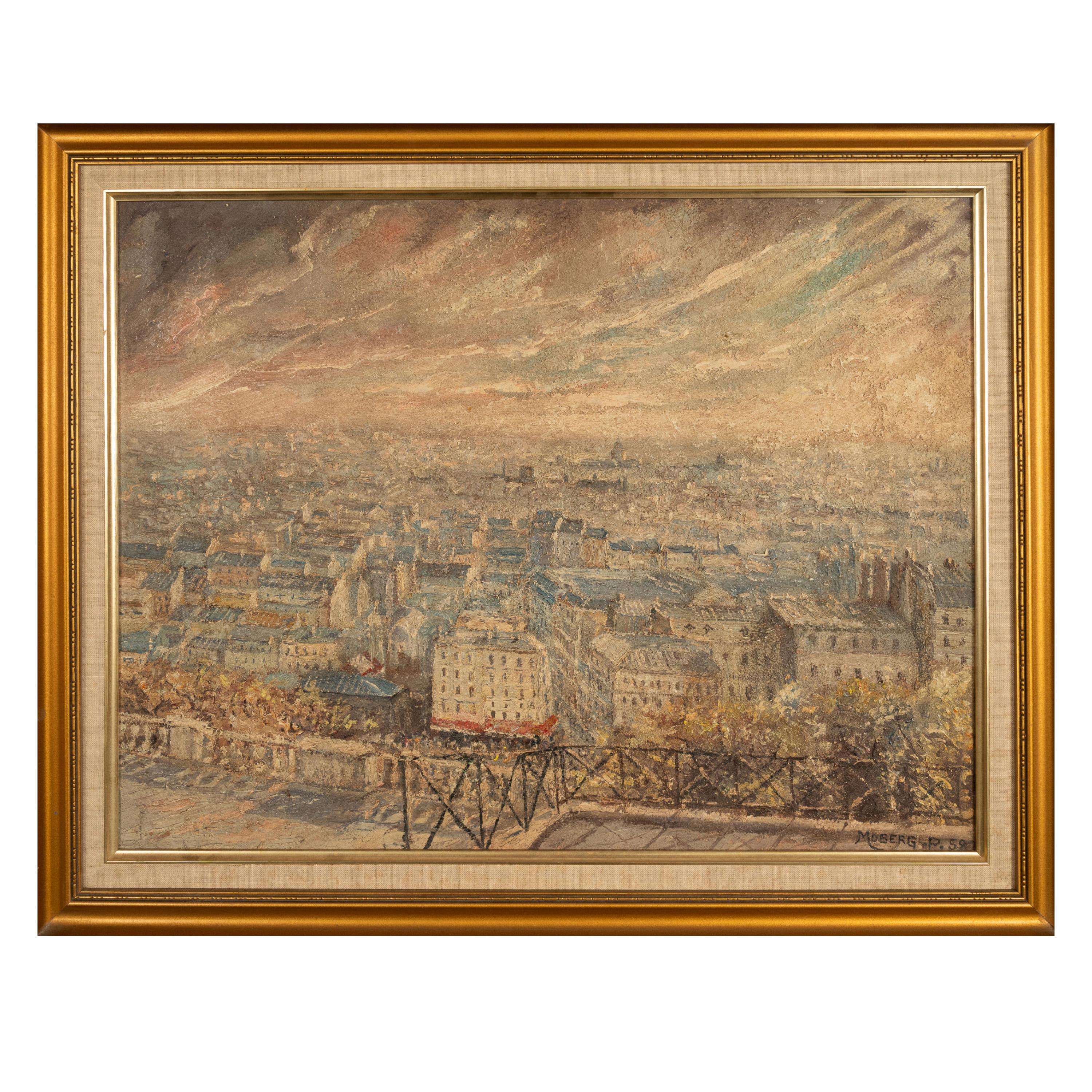French Modernist Impressionist Oil Painting Paris Cityscape Landscape Scene - Brown Landscape Painting by Pierre Moberg