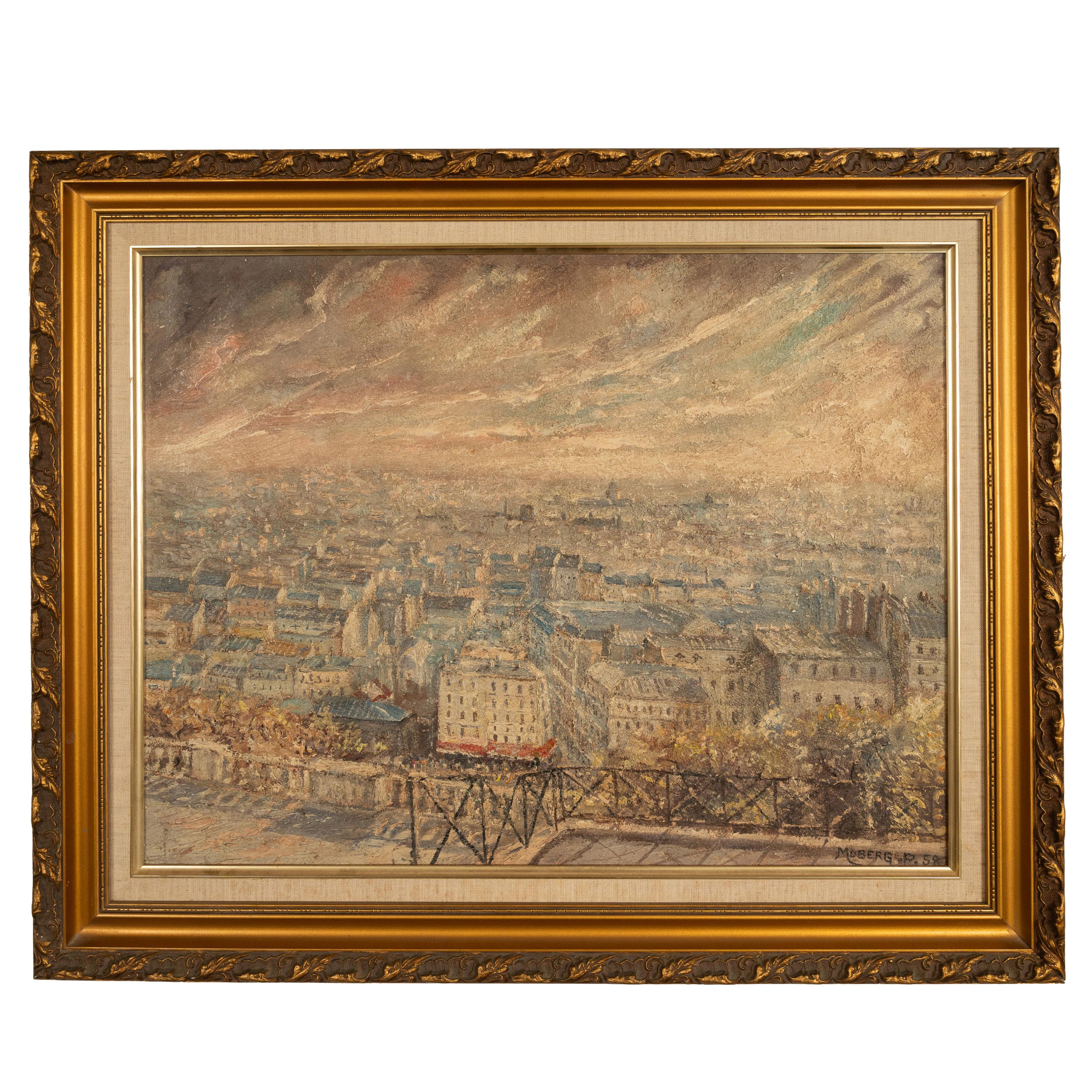 Pierre Moberg Landscape Painting - French Modernist Impressionist Oil Painting Paris Cityscape Landscape Scene