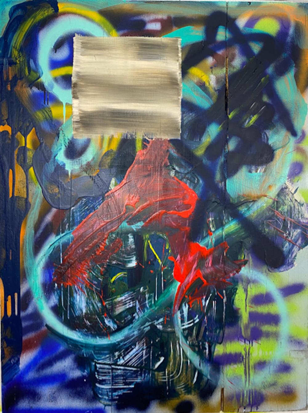 Pierre Morquin Abstract Painting - "Flap" abstract painting acrylic on wood 102x77cm 2019