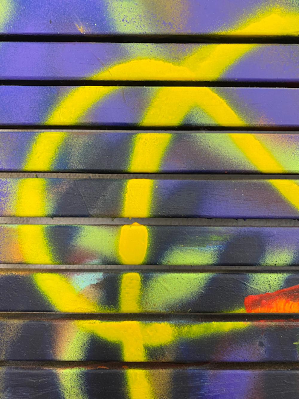 Abstraktes Gemälde „Wooden grating“ aus Acryl auf Holz 102x77cm 2019 – Painting von Pierre Morquin