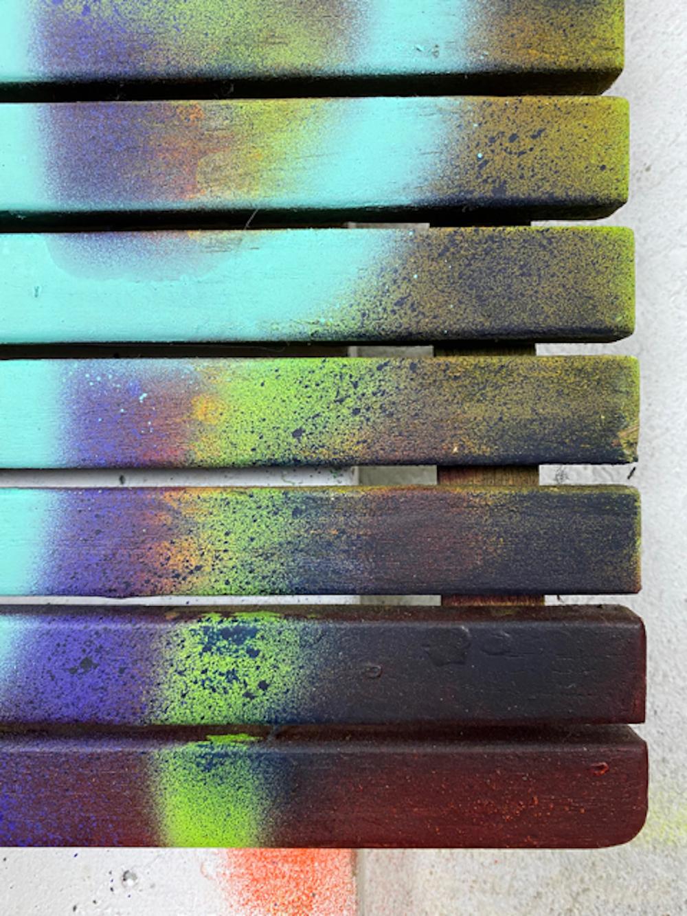 Abstraktes Gemälde „Wooden grating“ aus Acryl auf Holz 102x77cm 2019 im Angebot 1