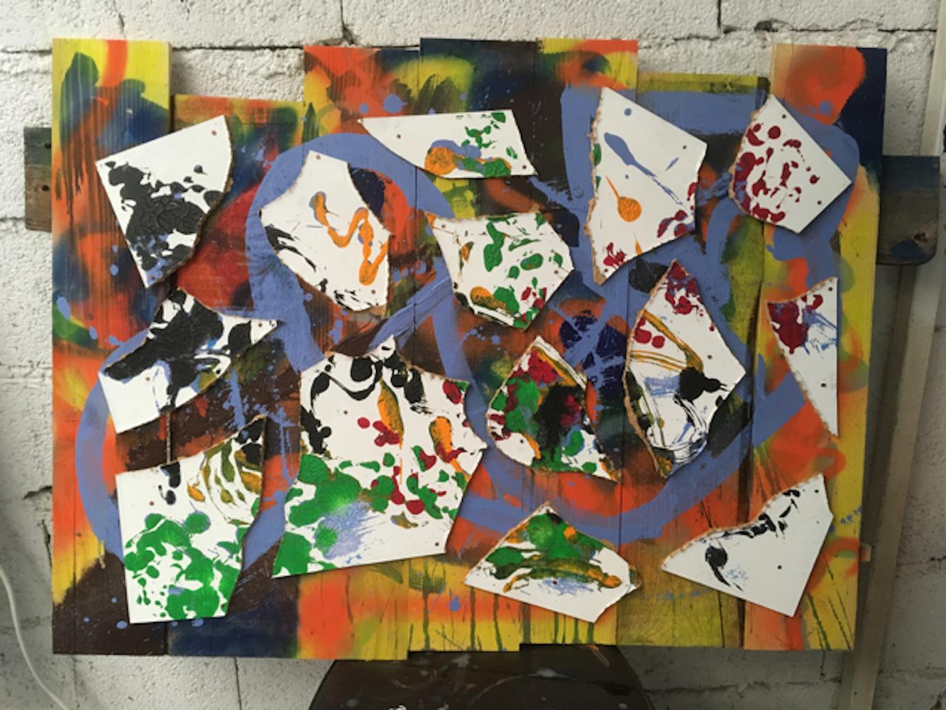 "Shredded"  abstract acrylic on wood 80x120cm  2019