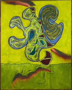 Abstraktes Acryl, Sprüh, Kohle, Holzkohle, Leinen-Leinen-Leinwand 162x130cm, „Birth of a Djinn“