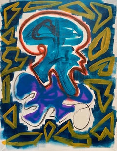 „Djinn“abstraktes Acryl, Sprüh, Fusain auf Leinen-Leinwand 114x146cm 2023