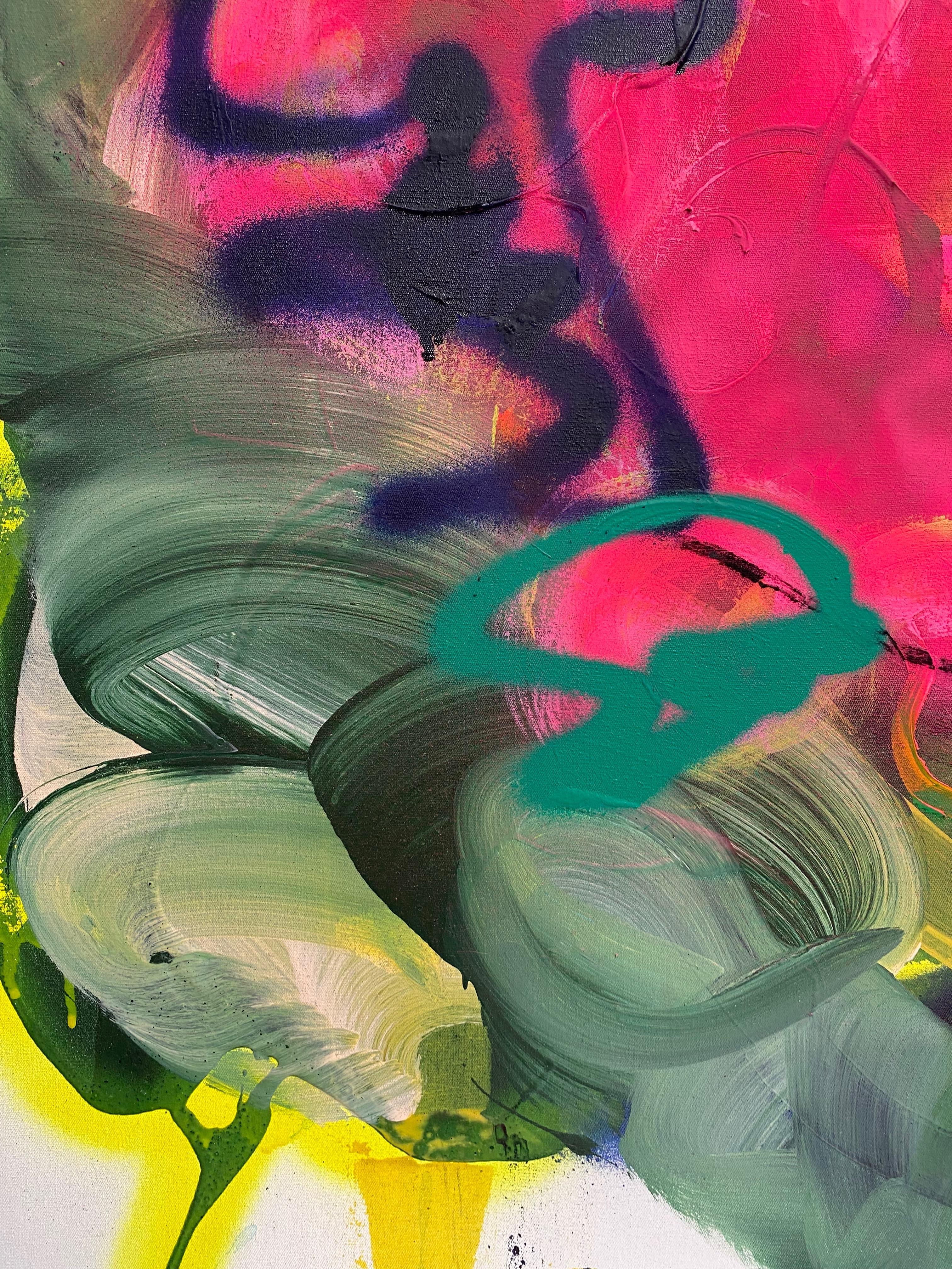 In questo dipinto astratto, Pierre Morquin ci immerge in un mondo onirico e fiabesco. I colori vivaci e le forme fluide evocano un'energia vitale e creativa. La composizione emana un senso di movimento e dinamismo, come se la vita stessa si