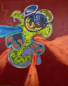 « Unpredictable djinn » acrylique abstraite, spray, anthracite, 162 x 130 cm 2023