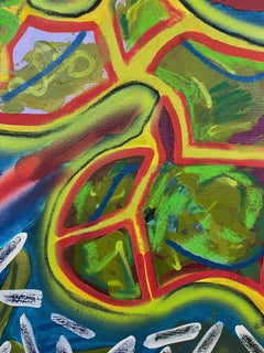 "Djinn guerrero" acrílico abstracto, spray, carboncillo sobre lienzo de lino 162x130cm 2023