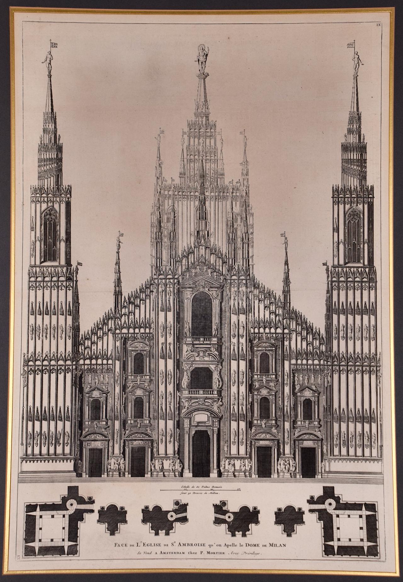 Milan Cathedral: A Framed 1704 Architectural Rendering by Mortier after Blaeu - Print by Pierre Mortier