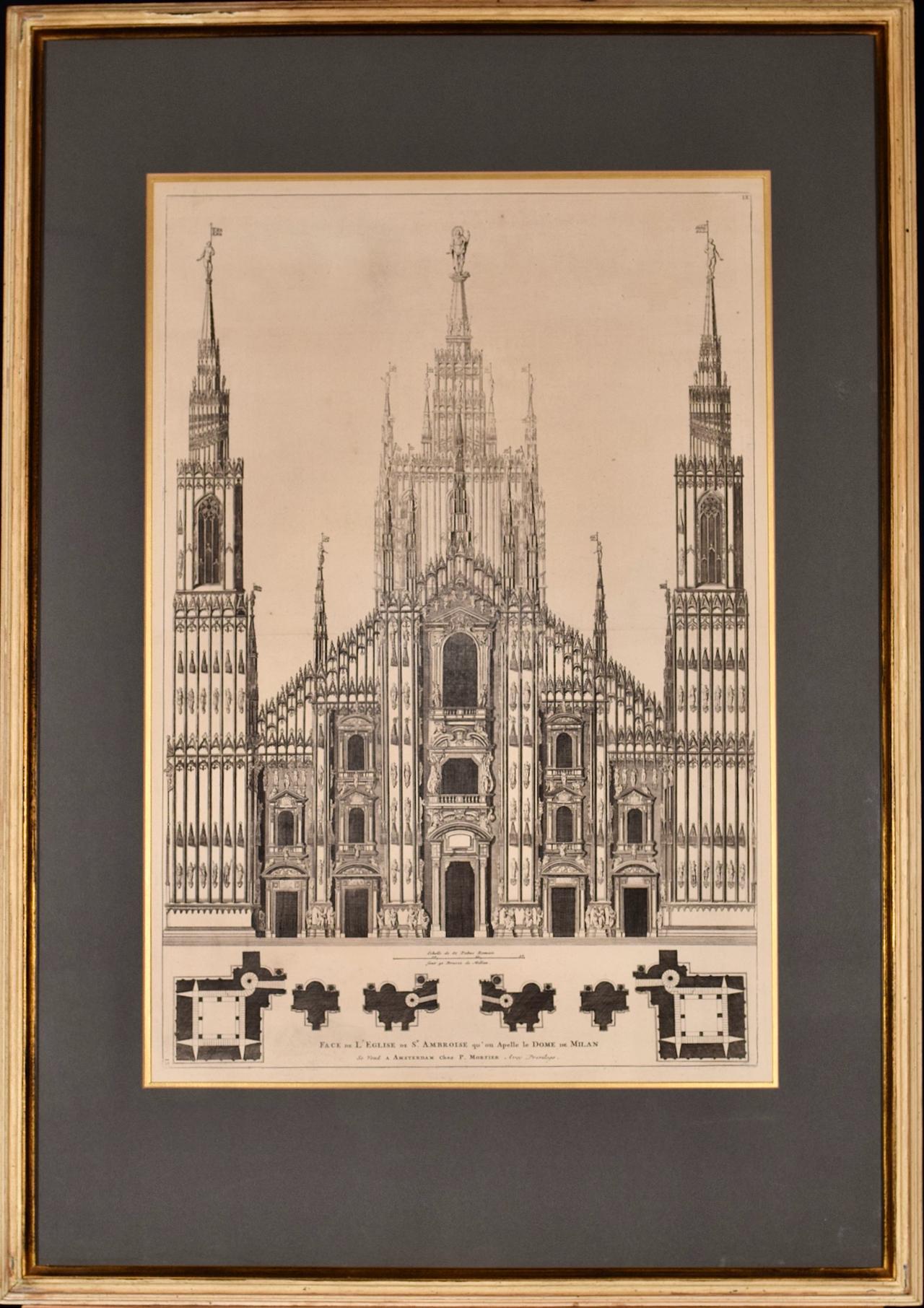 Pierre Mortier Still-Life Print - Milan Cathedral: A Framed 1704 Architectural Rendering by Mortier after Blaeu