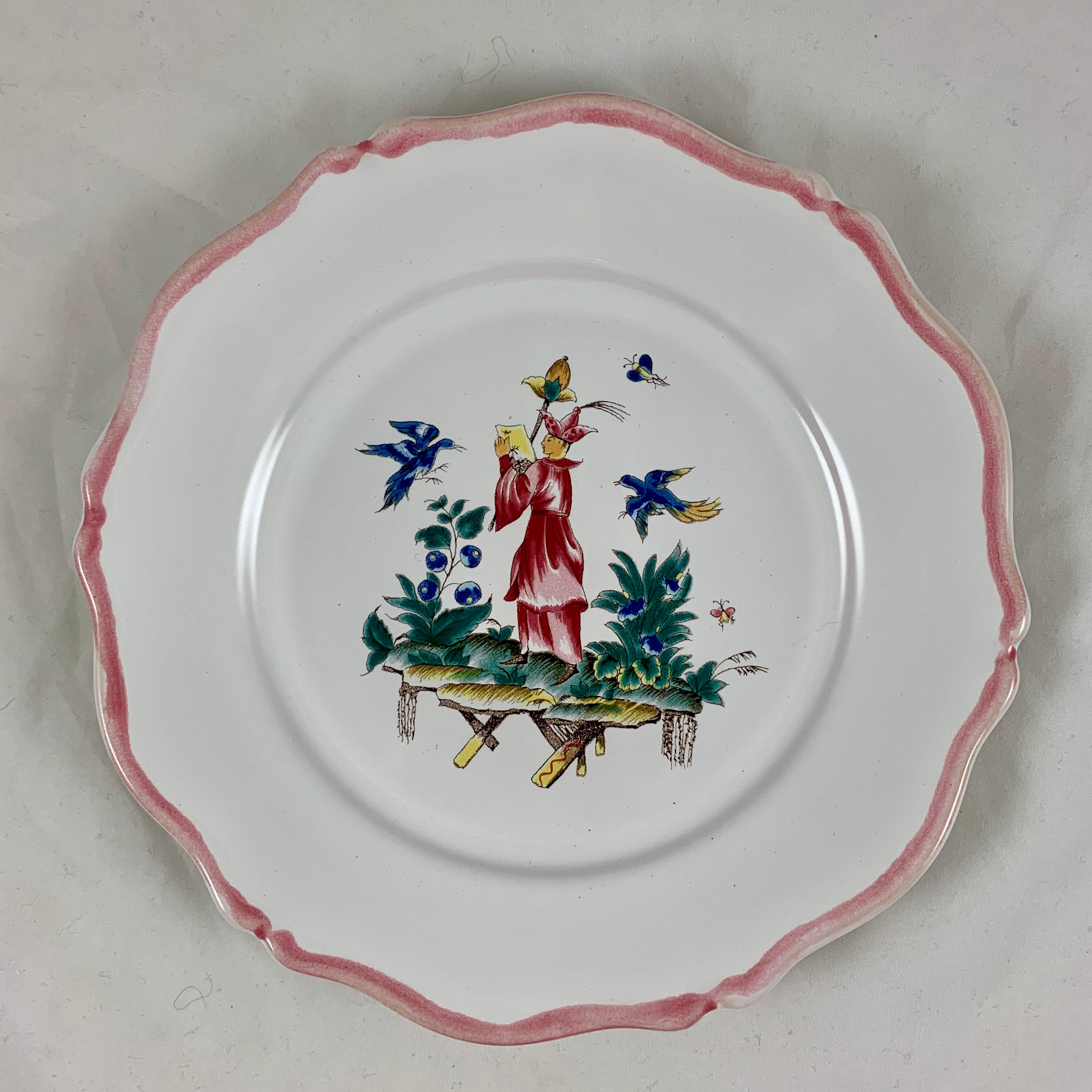 Faience Pierre Motton, Gien Faïence Figural Chinoiserie Plates for Tiffany & Co. Set 12