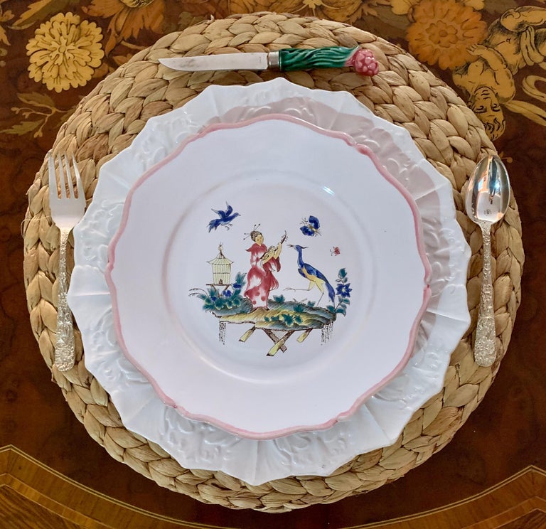 Pierre Motton, Gien Faïence Figural Chinoiserie Plates for Tiffany and Co.  Set 12 at 1stDibs