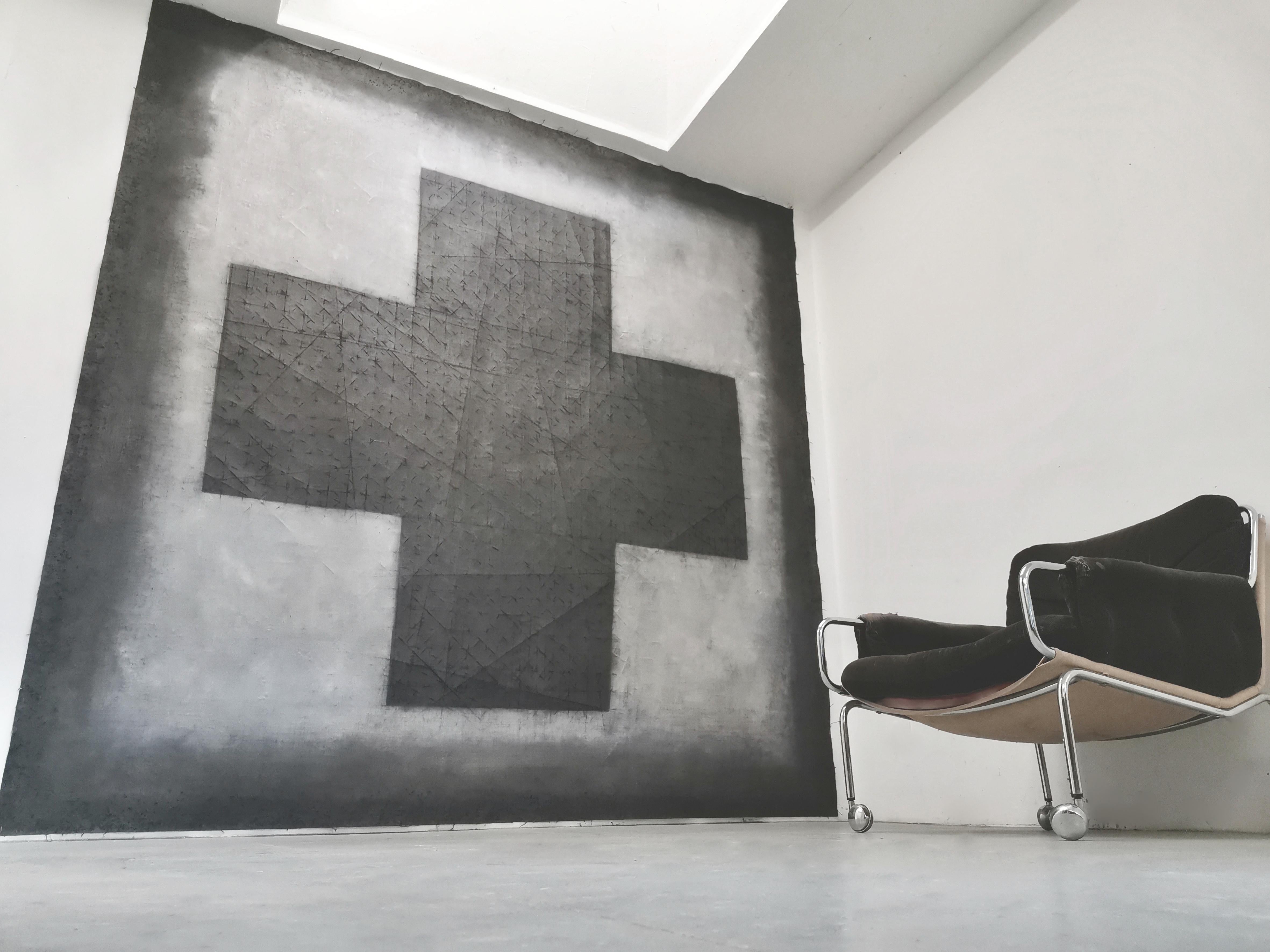 Mixed media and oil on un-stretched linen - Unframed.

In 2004, Muckensturm began working with oil on large scale canvases. He isolates gestural elements, enlarging them on the picture plane to explore their presence in relation to the surrounding
