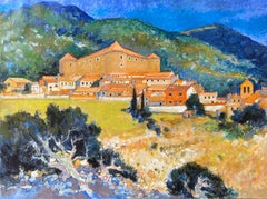 A Hilltop Fortress Above Orange Roof Village In Sunlit Hills French Oil Painting