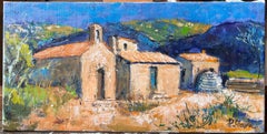 A Stone Chapel And Outbuildings In Sunlit Mountain Landscape French Oil Painting