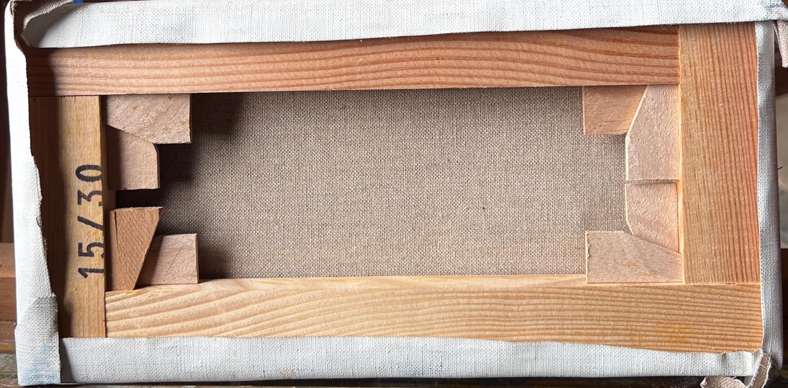 A. Stone Kapelle und Nebengebäude in sonnenbeschienener Berglandschaft Französisches Ölgemälde im Angebot 1