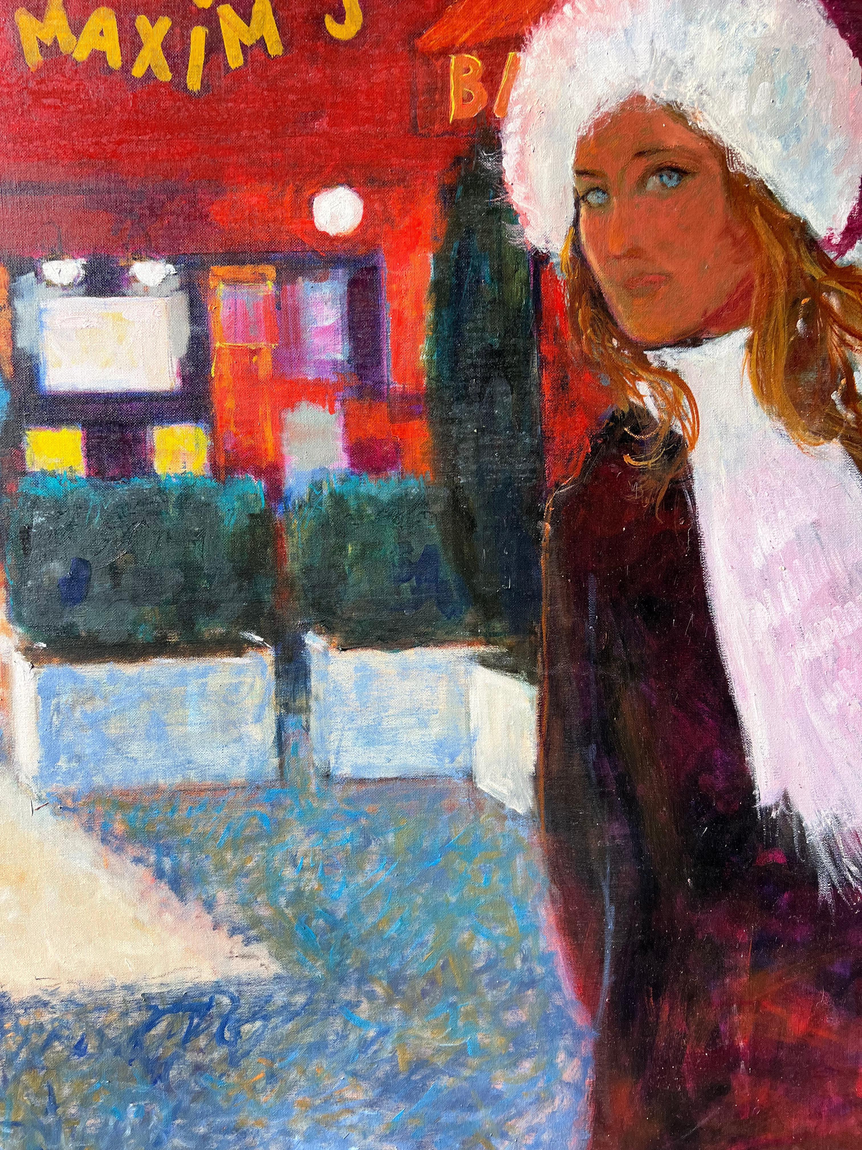 Pariser Maxim's nächtliche Straßenszene mit zwei eleganten Frauen Französisches Ölgemälde im Angebot 6