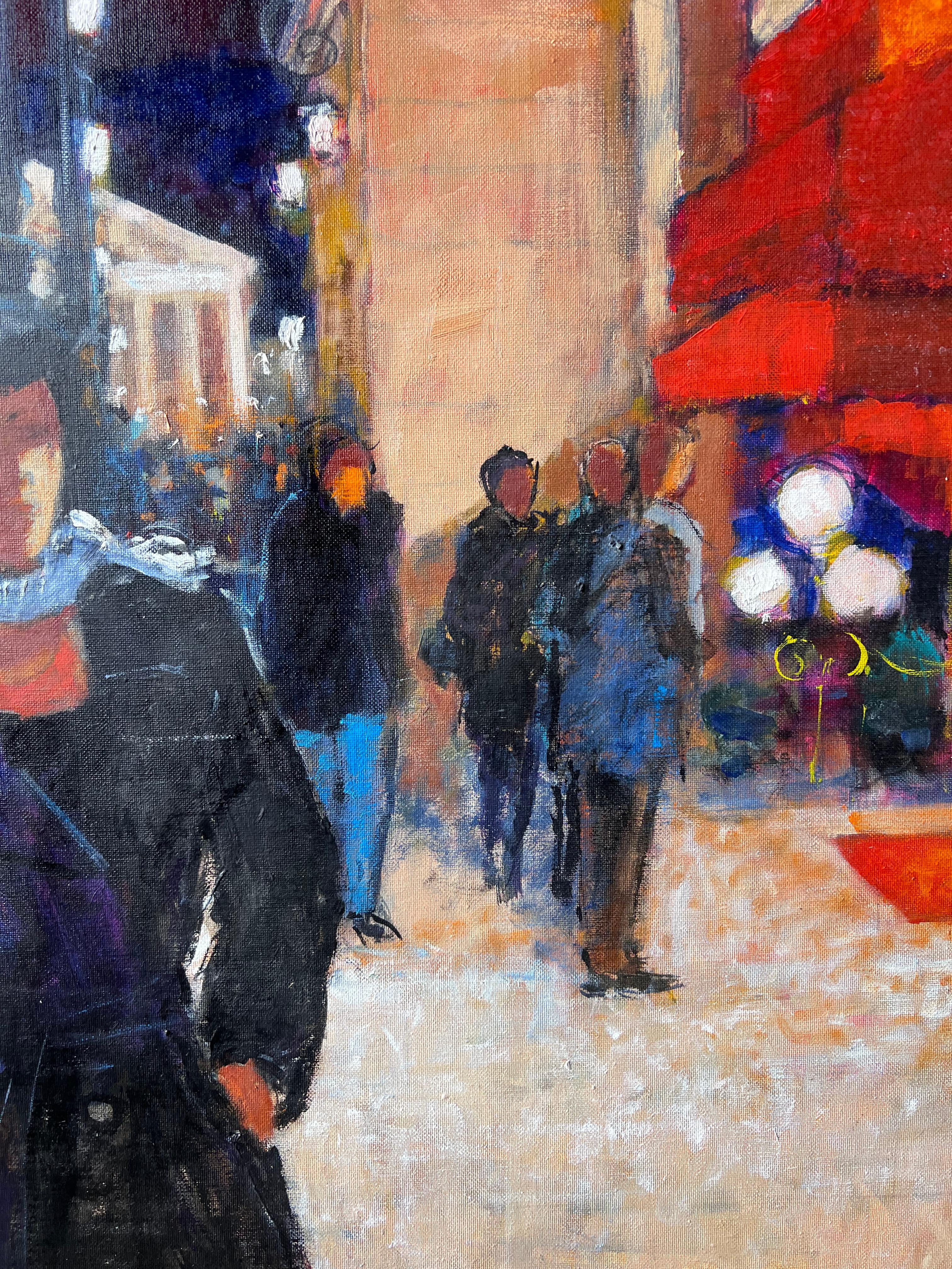 Pariser Maxim's nächtliche Straßenszene mit zwei eleganten Frauen Französisches Ölgemälde im Angebot 1