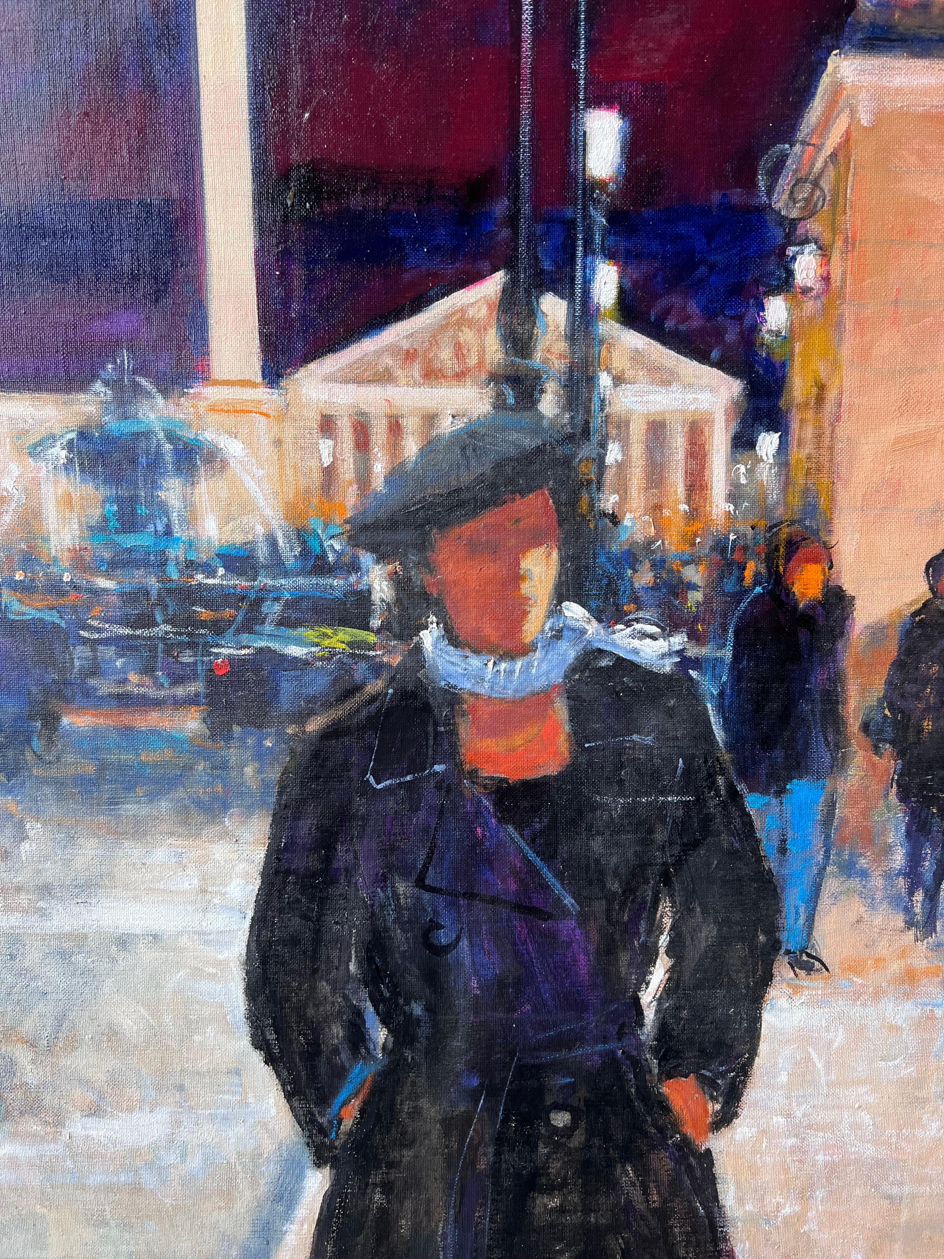 Pariser Maxim's nächtliche Straßenszene mit zwei eleganten Frauen Französisches Ölgemälde im Angebot 2