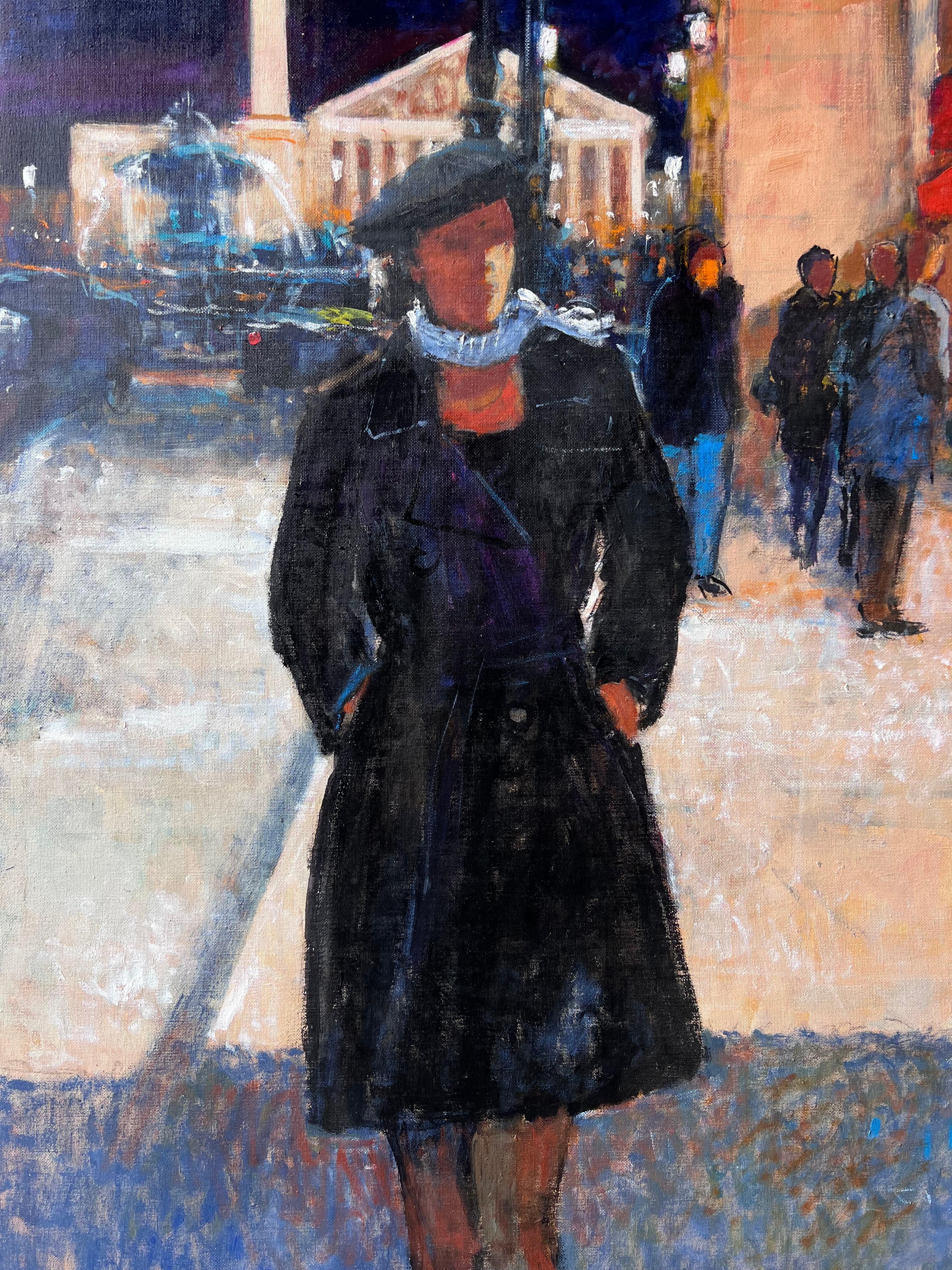 Pariser Maxim's nächtliche Straßenszene mit zwei eleganten Frauen Französisches Ölgemälde im Angebot 4