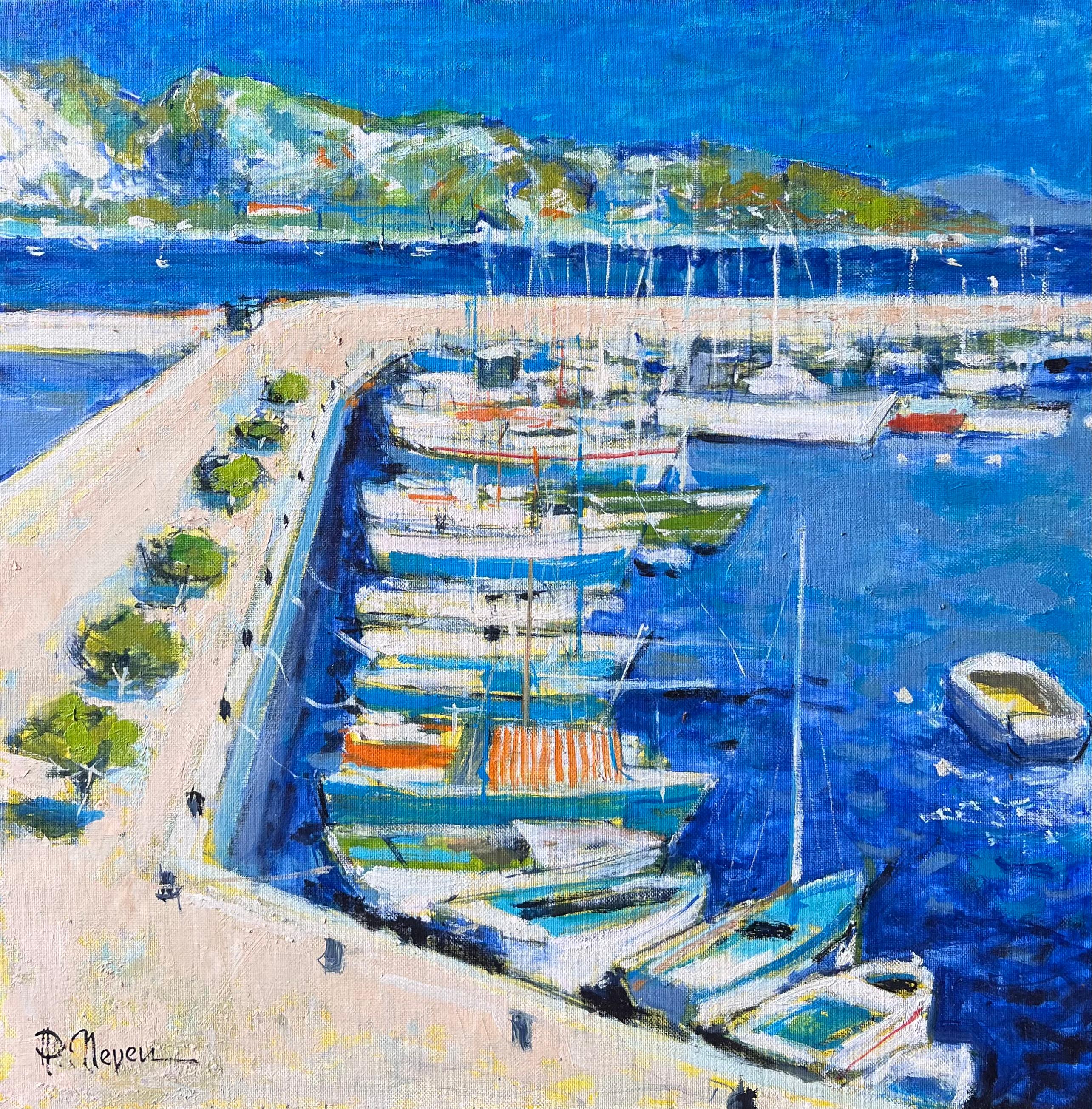Leuchtend blaues Mittelmeer Südfrankreich Hafen Hafen Post Impressionist Öl