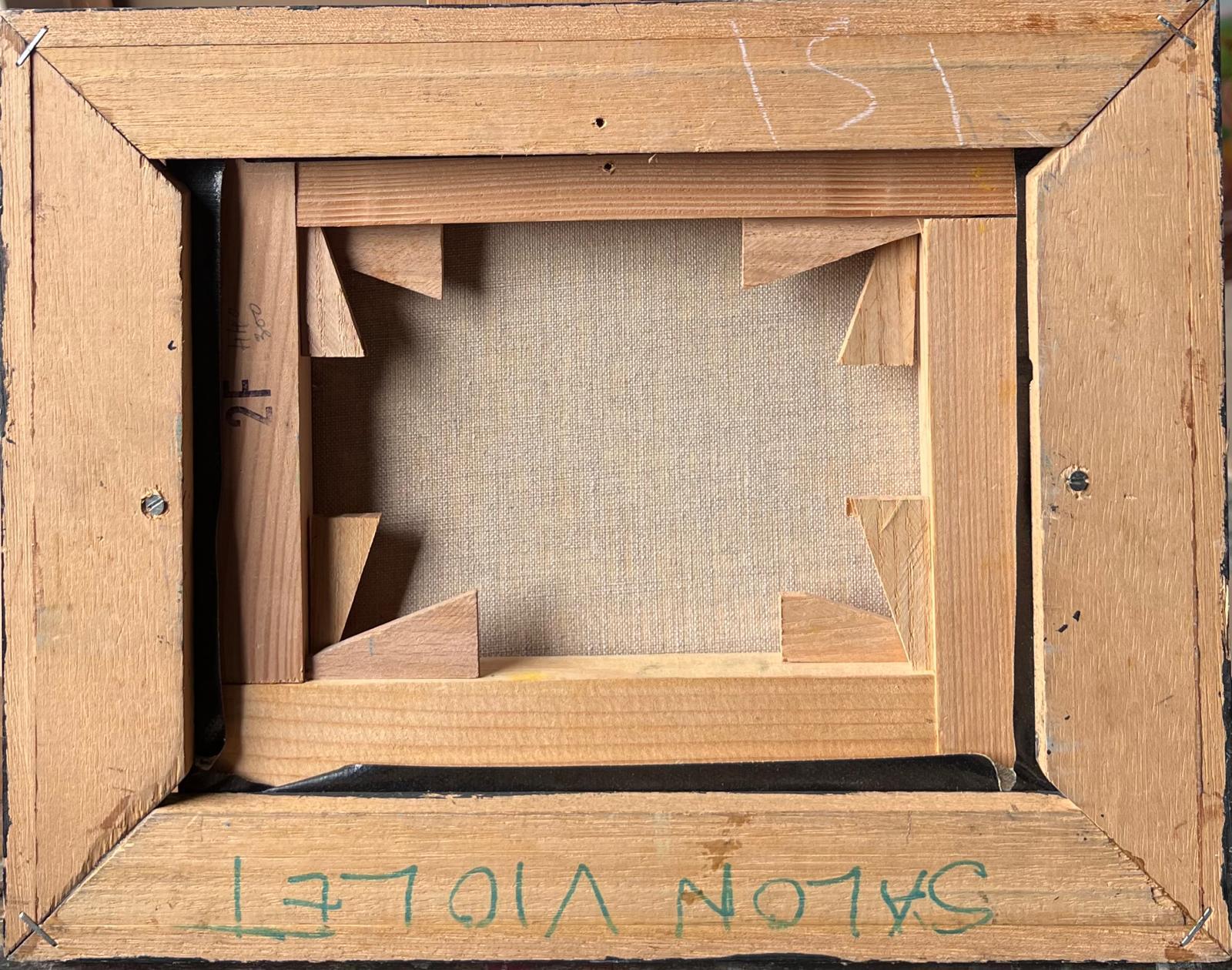 Heller Baum in sonnenbeschienener Wiese mit bunten Blättern und Wald Französisch Ölgemälde im Angebot 1