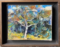 Bright Tree In Sunlit Meadow With Colorful Leaves And Forest French Oil Painting