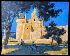 Chateau De Suscinio Sunlit Castle With Artists Under Trees A French Oil Painting
