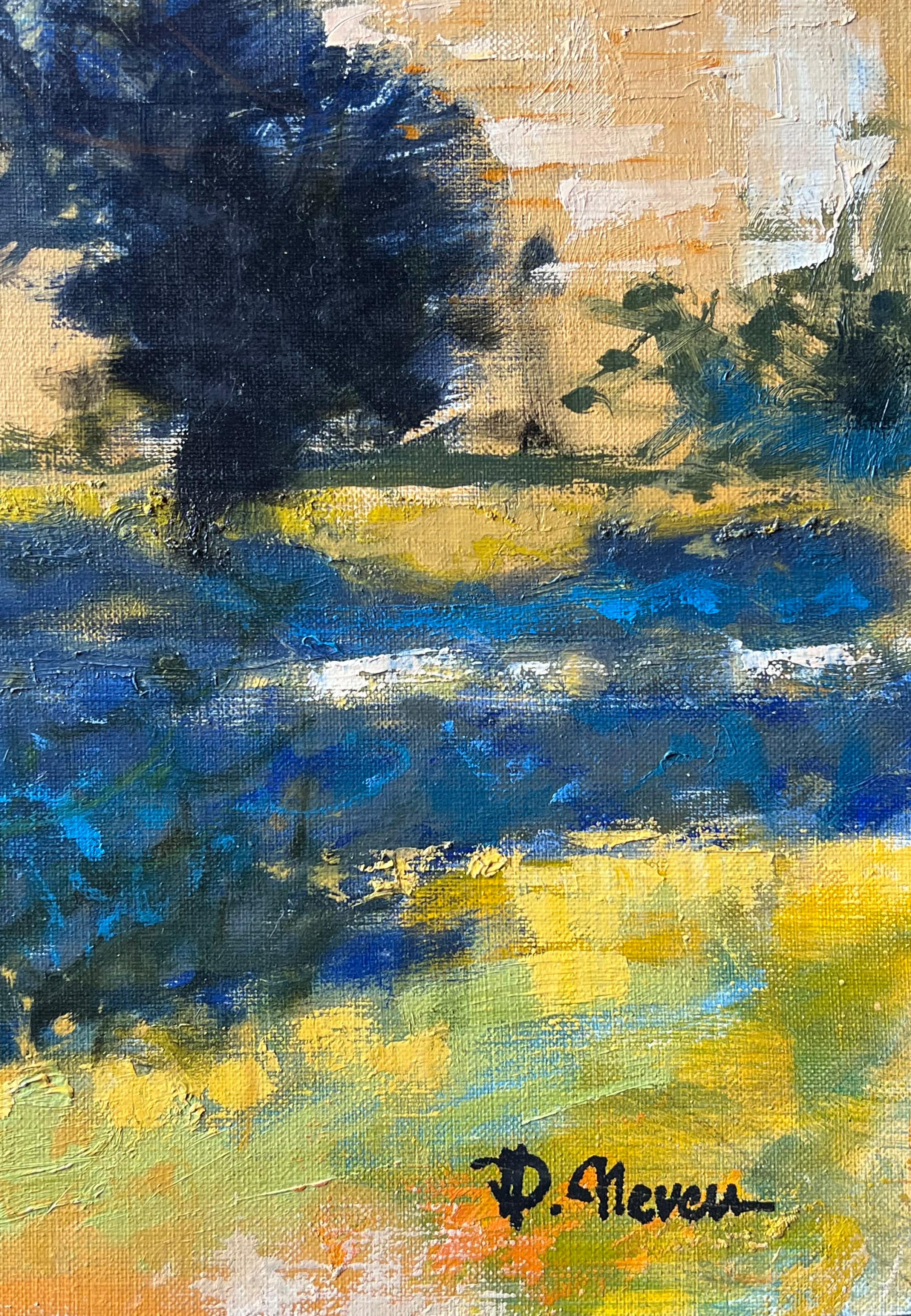 Chateau De Suscinio Sonnenbeschienenes Schloss mit Künstlern unter Bäumen Ein französisches Ölgemälde im Angebot 3