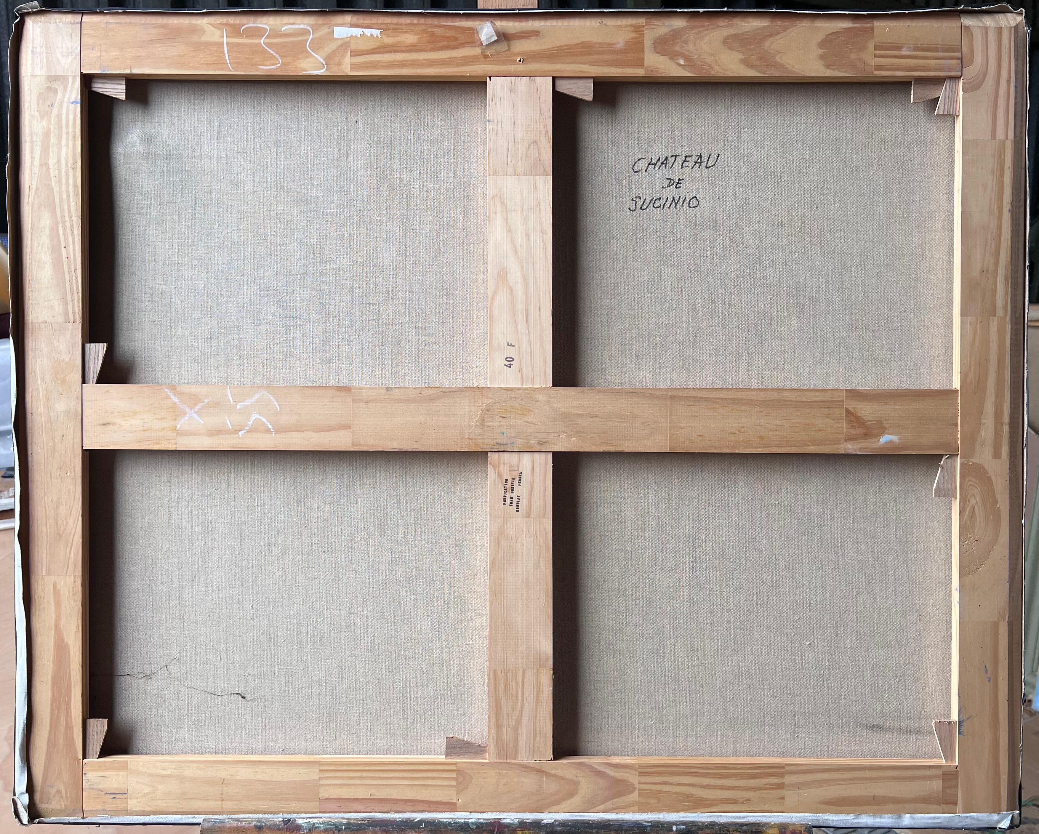 Chateau De Suscinio Sonnenbeschienenes Schloss mit Künstlern unter Bäumen Ein französisches Ölgemälde im Angebot 4