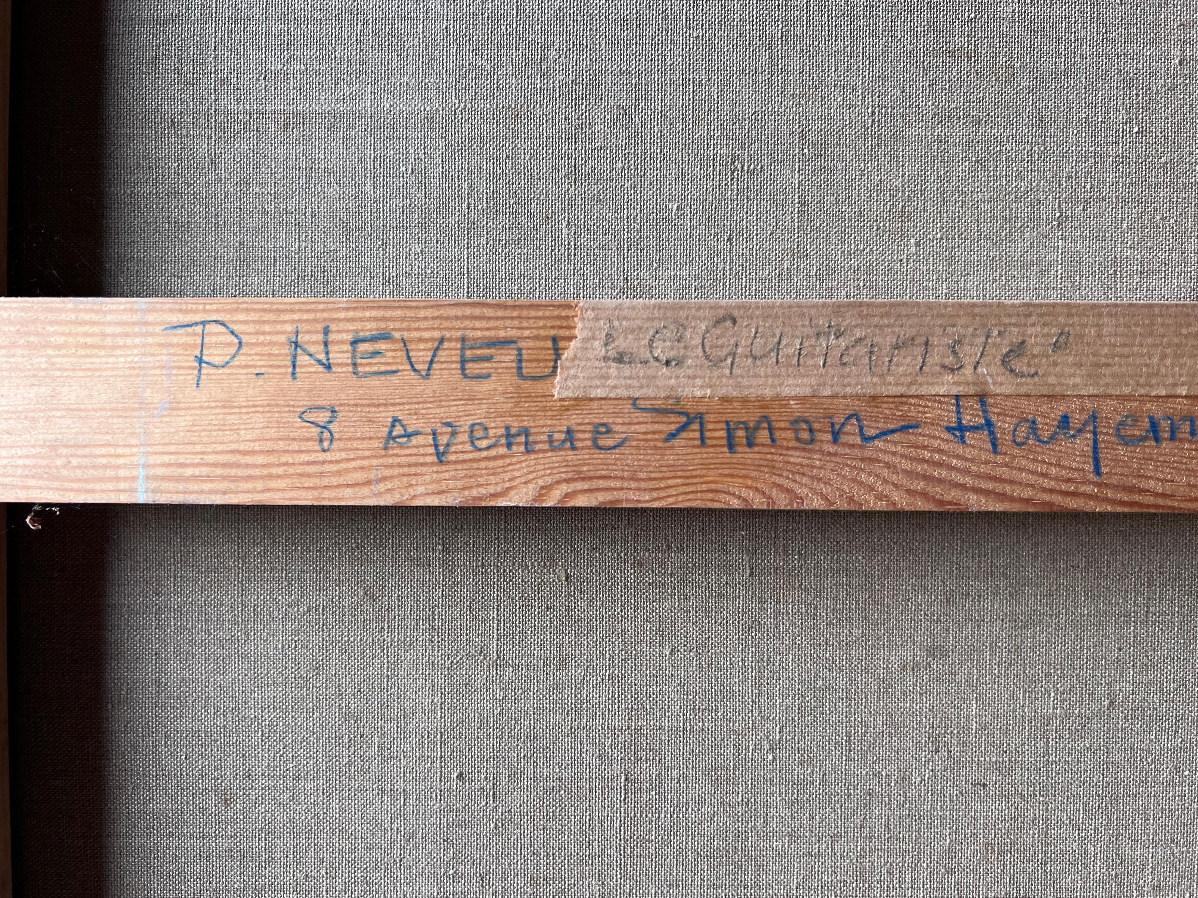 Klassischer Gitarrist beim Notenlesen im Konzert Französisches Ölgemälde im Angebot 3