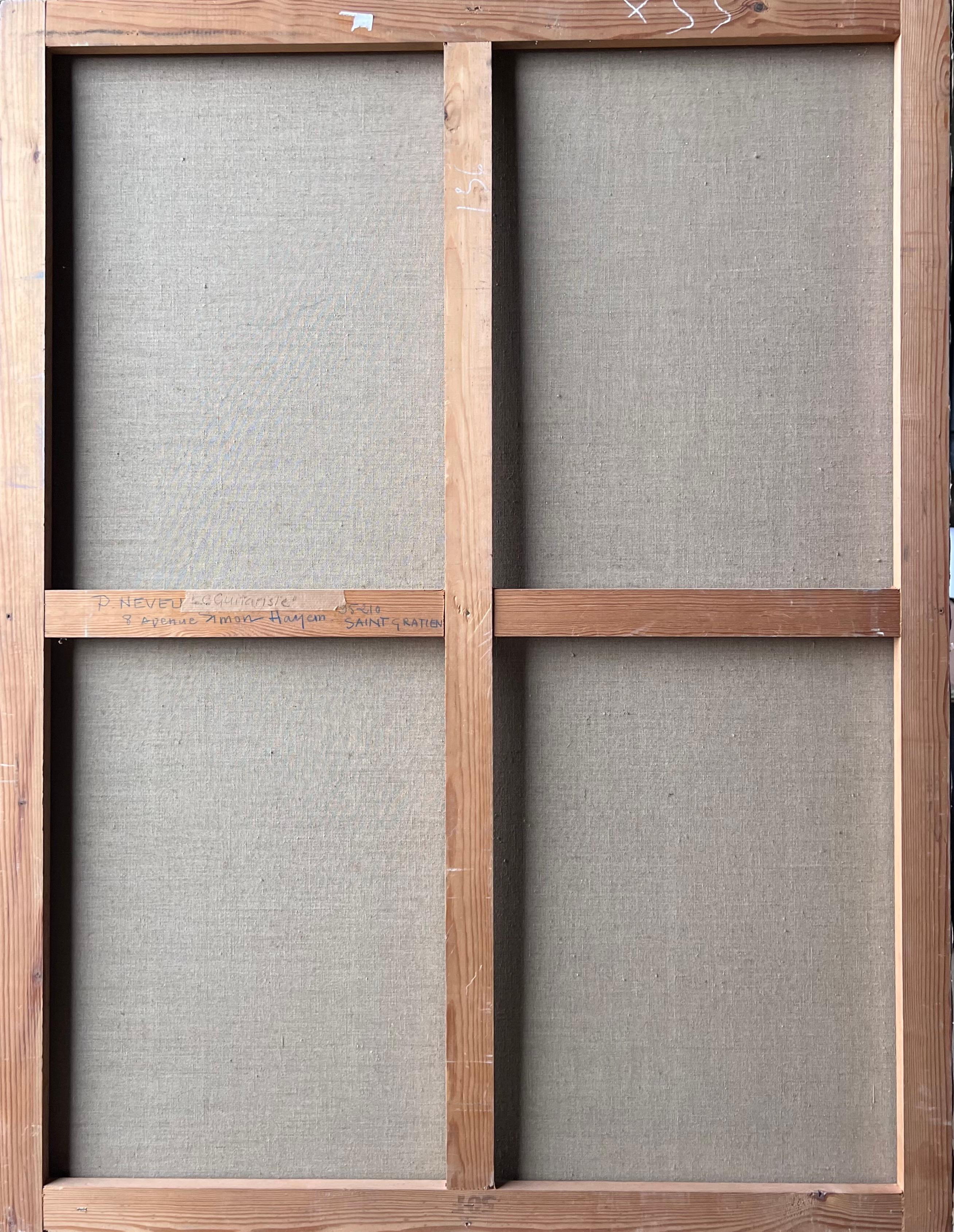 Klassischer Gitarrist beim Notenlesen im Konzert Französisches Ölgemälde im Angebot 4