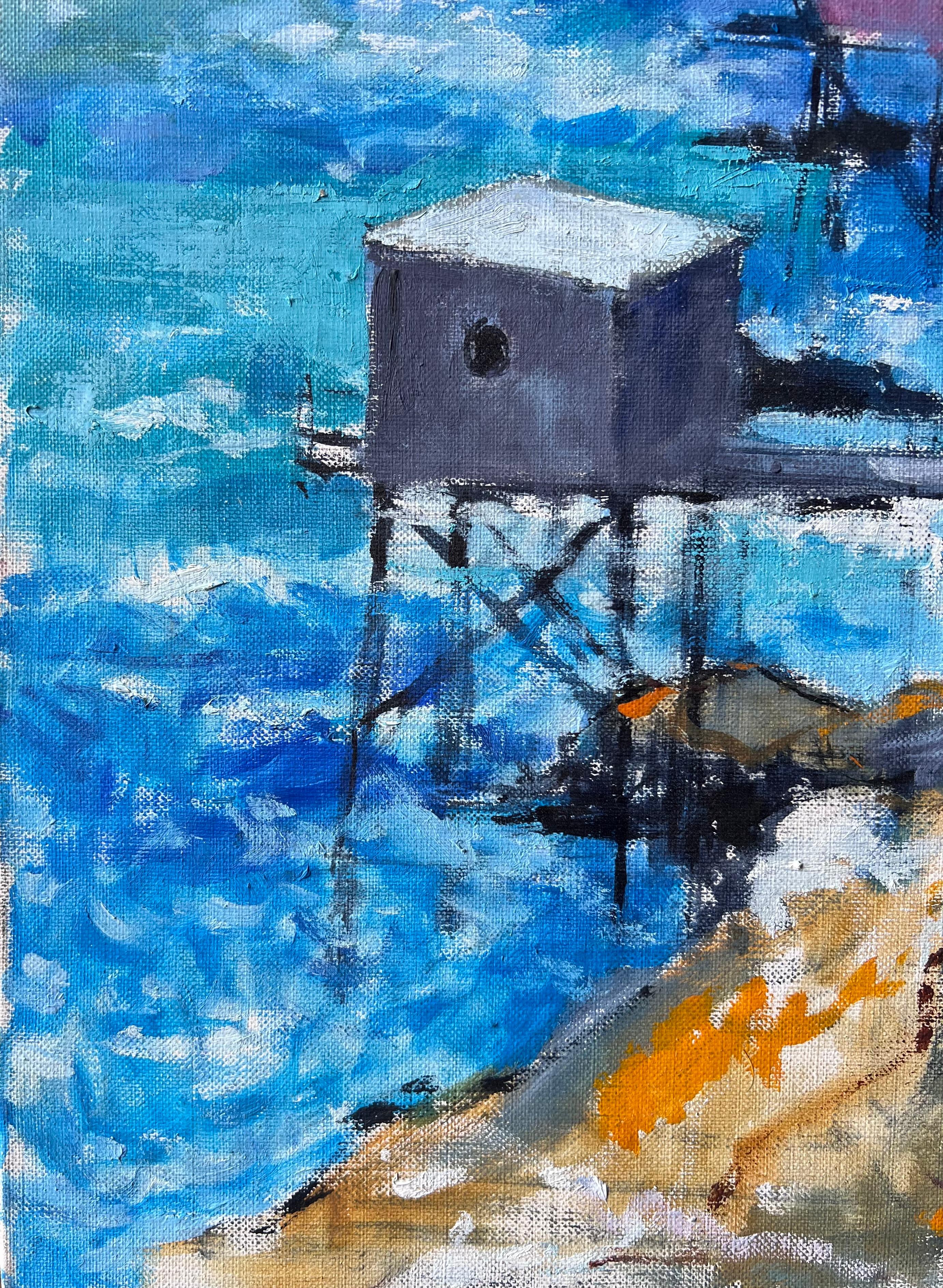 Cabanes de pêche au sommet d'une falaise
Artistics : Pierre Neveu (français né en 1929)
Médium : huile sur toile, non encadrée
Toile : 16 x 16 pouces
Condit : Bon et sain état
Provenance : De la vente de l'atelier de l'artiste en France ; toutes les