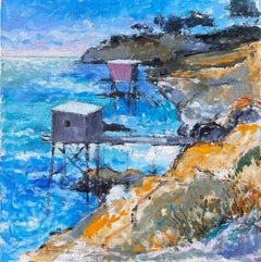 Clifftop Fishing Cabins Overlooking the Atlantic French Oil Painting