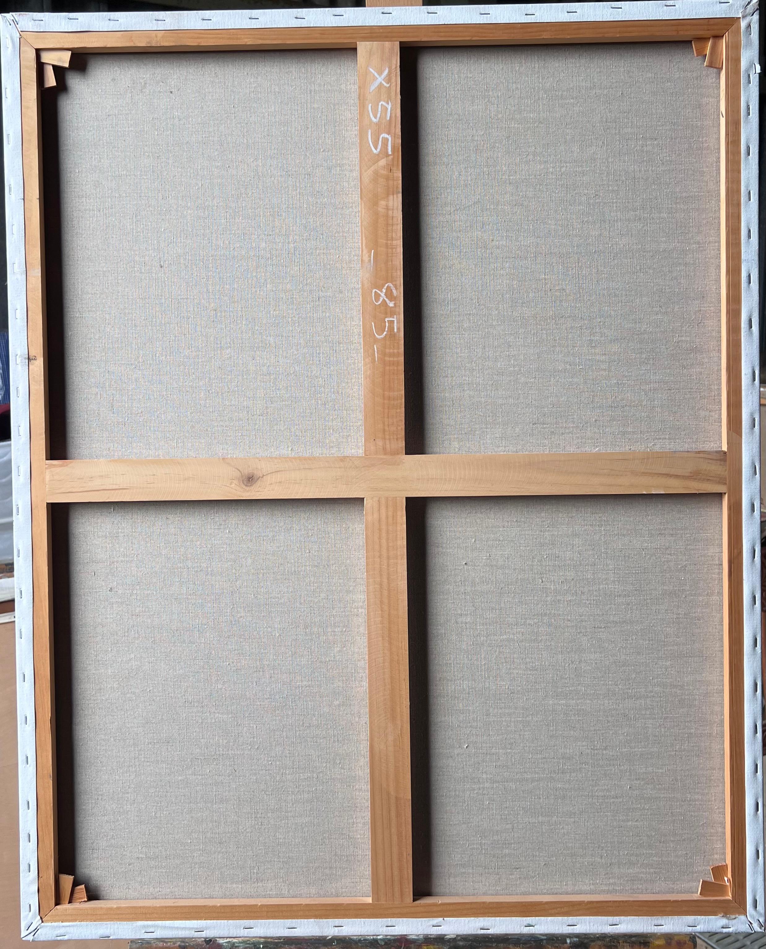 Scène de marché colorée avec des personnages échangeant des fruits sur des étals lumineux Huile française en vente 4