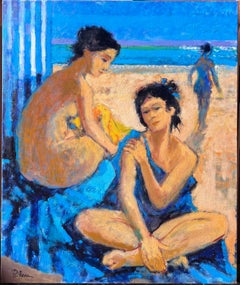 Contemporary French Oil Painting Ladies on the Beach Modernist Work