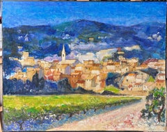 Feine französische Original-Öl-Ansicht einer provenzalischen Townes-Dorf-Landschaft aus dem 20.