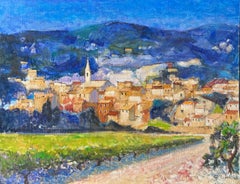 Fine 20th Century French Original Oil View of a Provençal Town Village Landscape