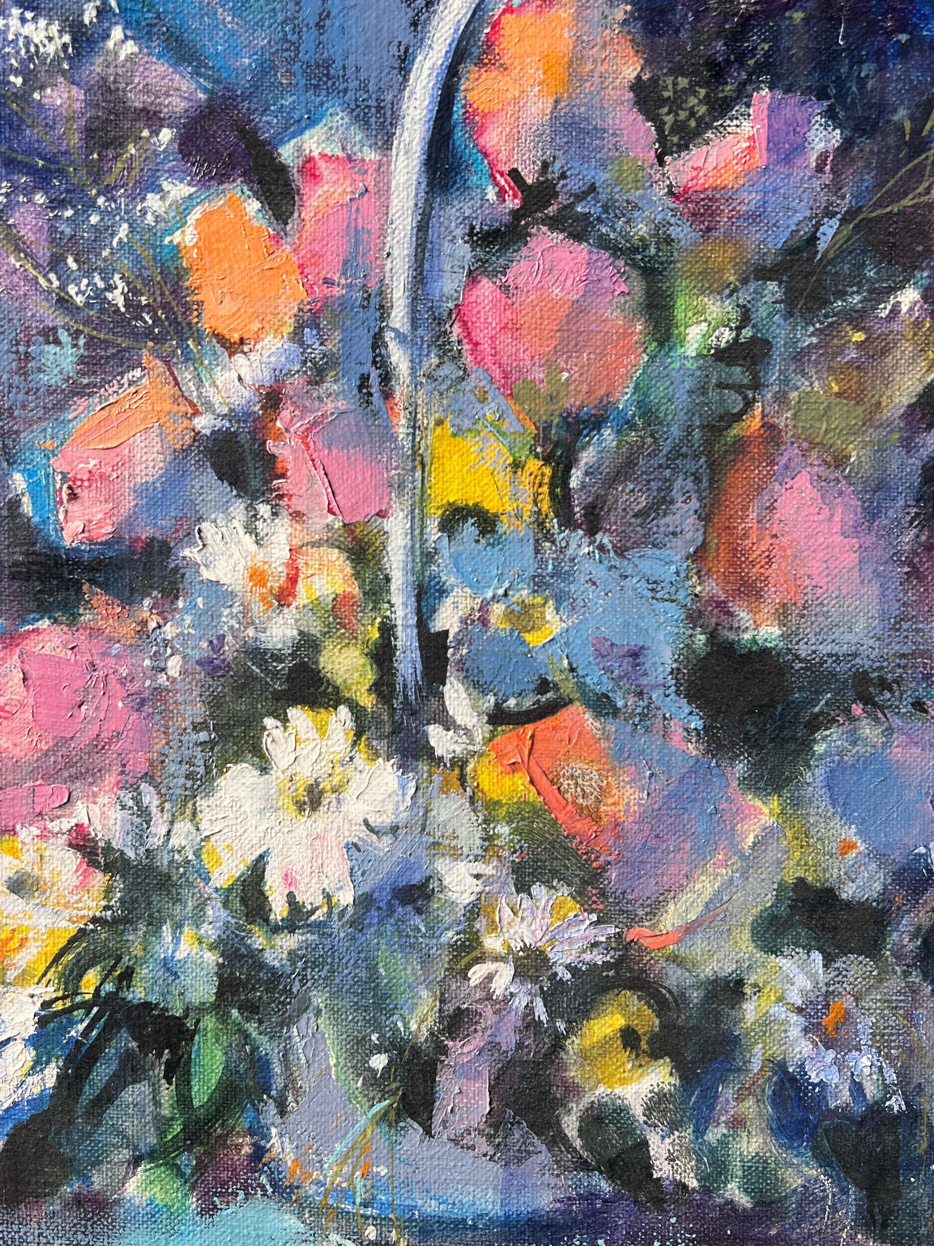 Der Brautstrauß
Künstler: Pierre Neveu (Franzose, geb. 1929)
signiert unten links 
Medium: Öl auf Leinwand, ungerahmt
Leinwand: 14 x 10,75 Zoll
verso beschriftet und signiert verso
Zustand: Guter und gesunder Zustand
Provenienz: Aus dem