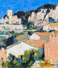 Pittura a olio francese post impressionista Balazuc Sud della Francia Paesaggio Townes