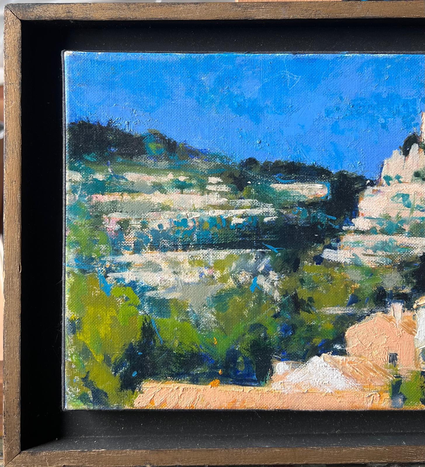 Französisch Post Impressionist Ölgemälde Balazuc Südfrankreich Townes Landschaft (Post-Impressionismus), Painting, von Pierre Neveu