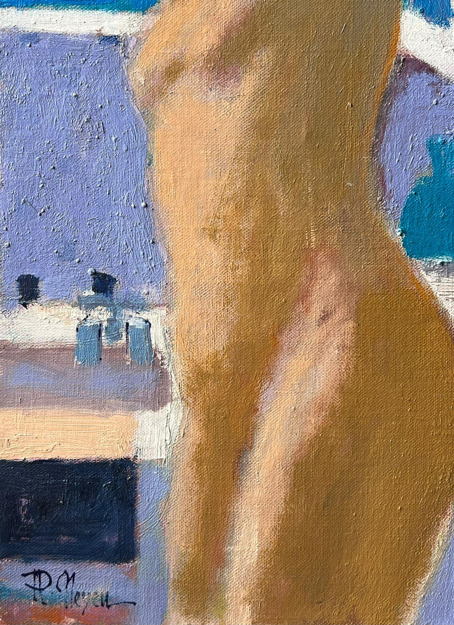 Französisch Post Impressionist Ölgemälde Nude Lady in Badezimmer Interieur im Angebot 1