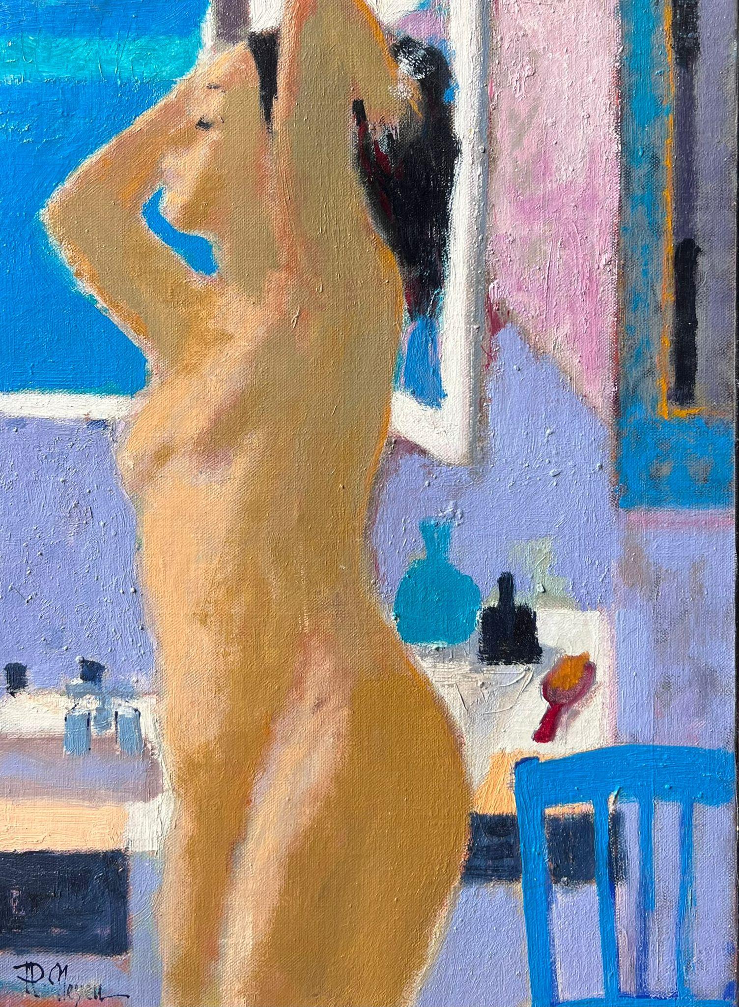 Französisch Post Impressionist Ölgemälde Nude Lady in Badezimmer Interieur