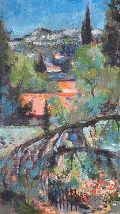 Quadro ad olio francese post impressionista I giardini di Aix en Provence