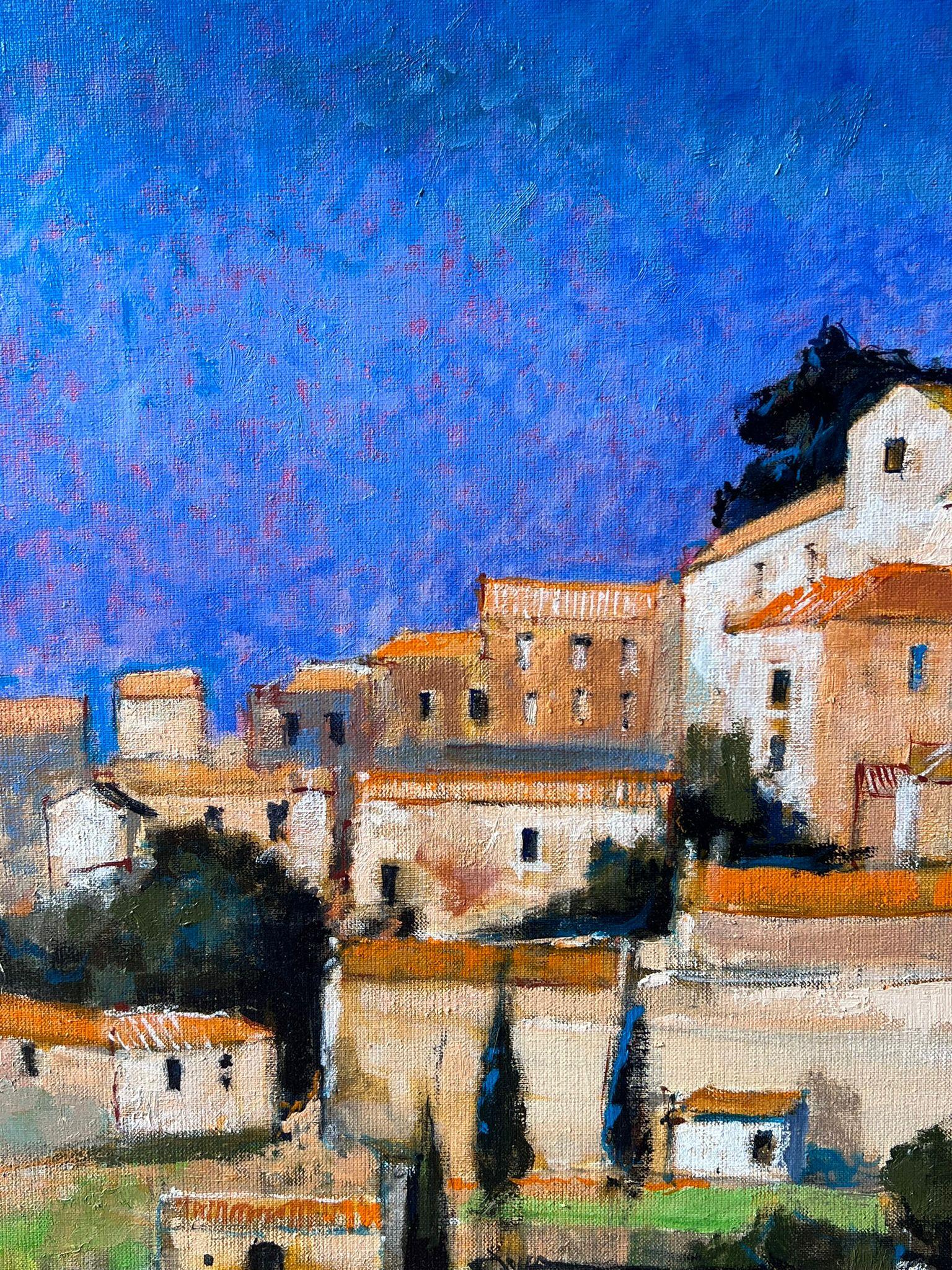 Enorme cuadro al óleo francés contemporáneo Bonnieux Luberon Provence Village en venta 1