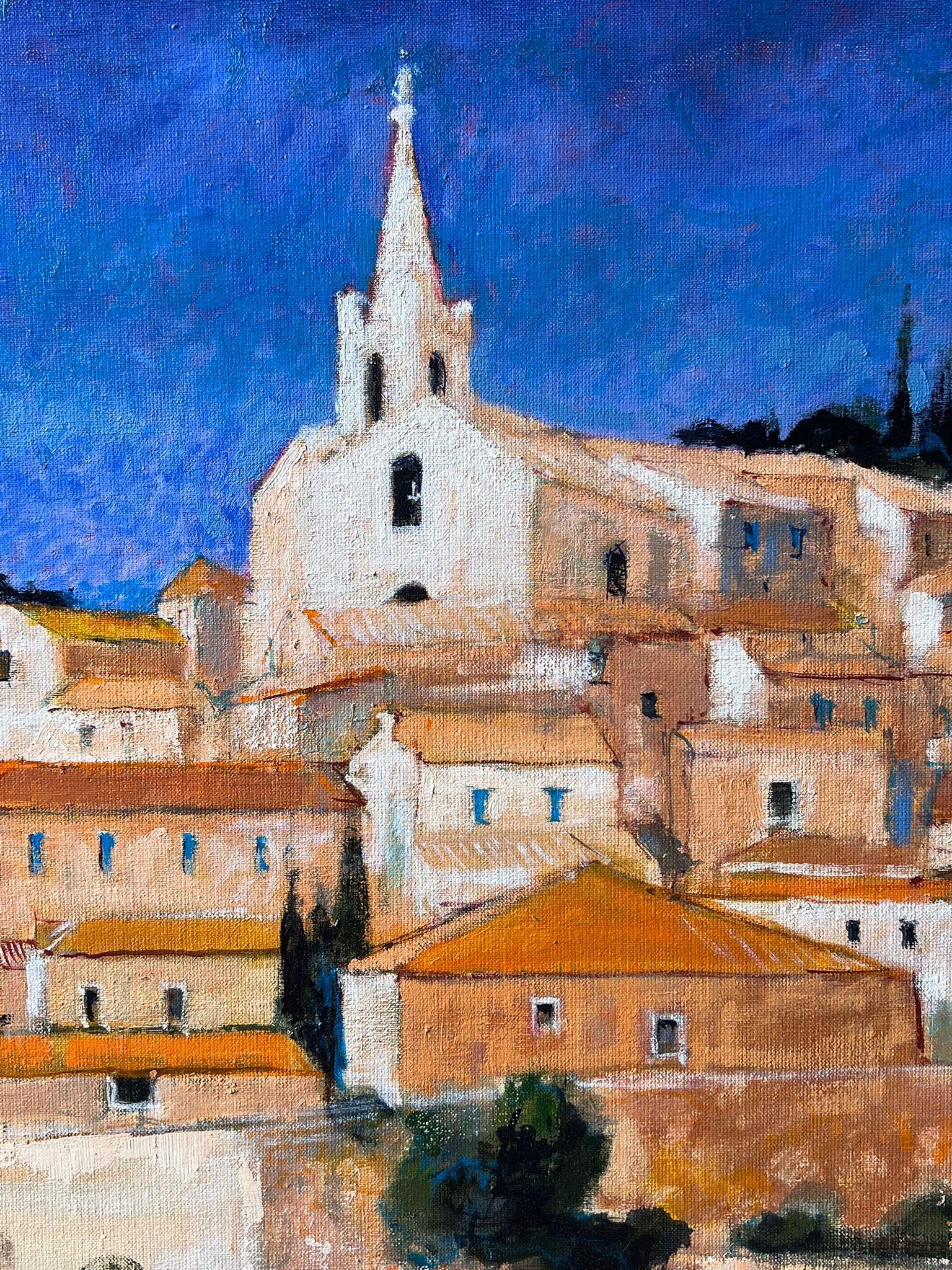Enorme cuadro al óleo francés contemporáneo Bonnieux Luberon Provence Village en venta 2