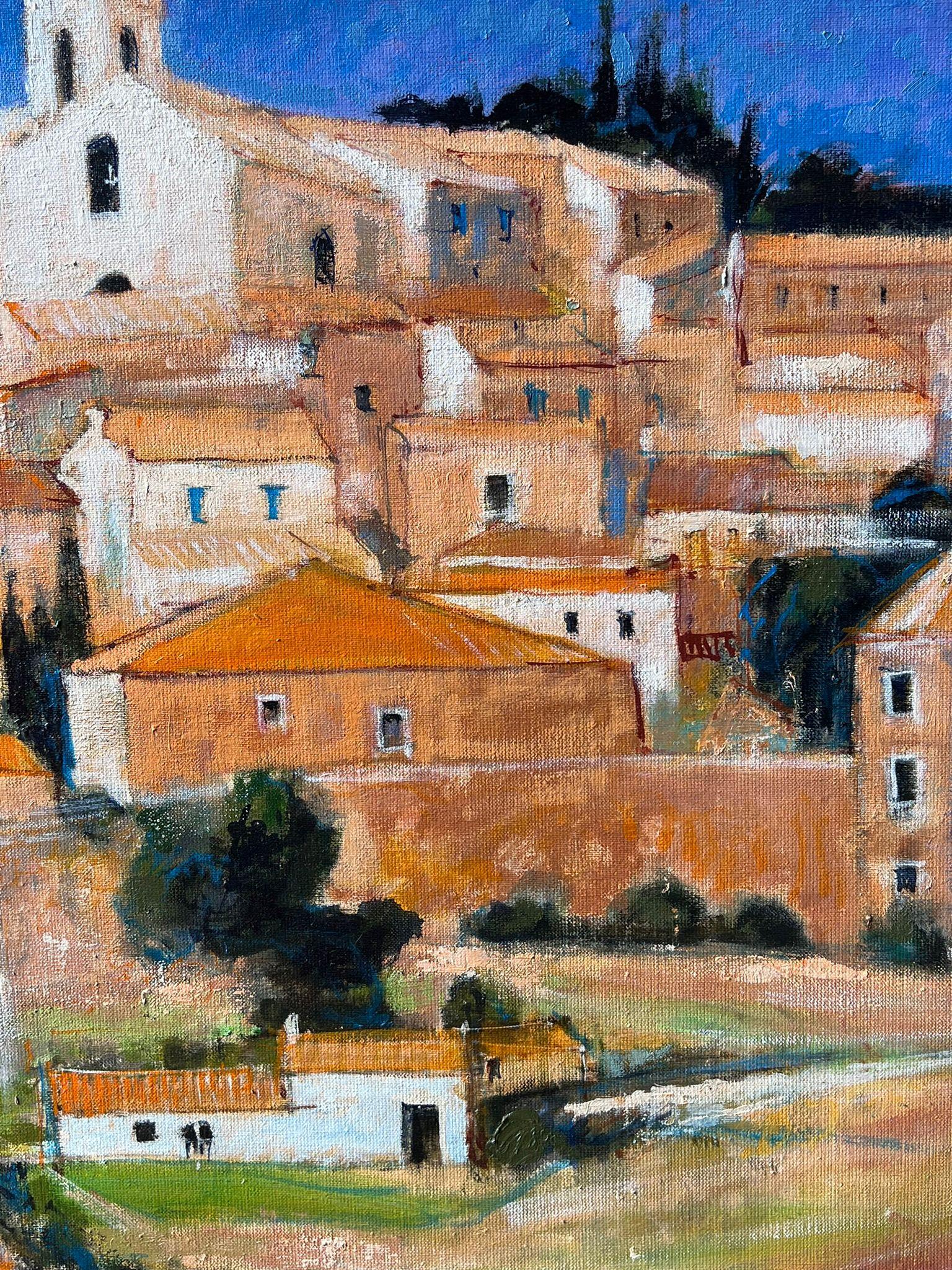 Enorme cuadro al óleo francés contemporáneo Bonnieux Luberon Provence Village en venta 3